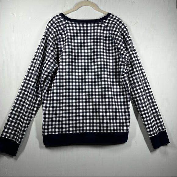 Draper James Natalie Sweatshirt Women's Large Navy Gingham Check Cotton Crew - Picture 6 of 7